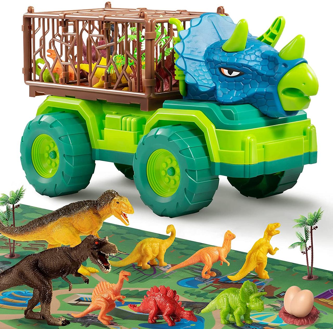 Машина для детей 3-5 лет, Triceratops Transport Car Carrier Truck с 8 фигурками динозавров — изображение 3