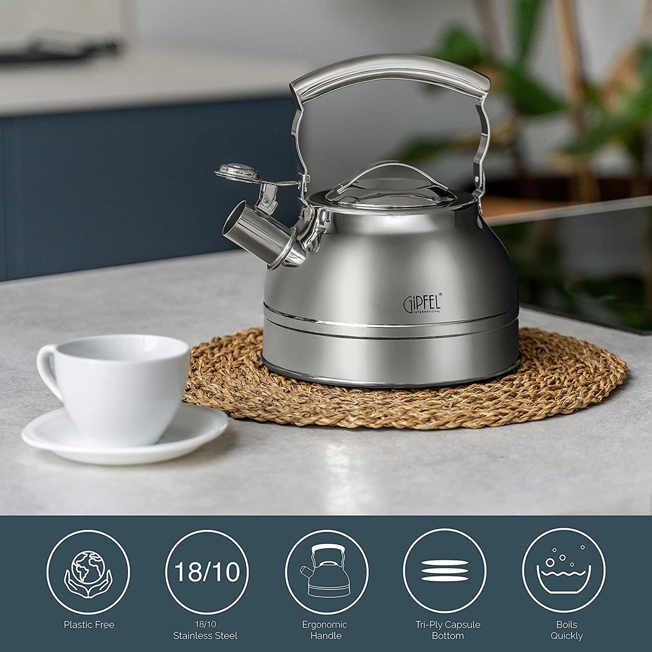 Чайник со свистком Gipfel International Stovetop - Чайник из пищевой нержавеющей стали для плиты — изображение 5
