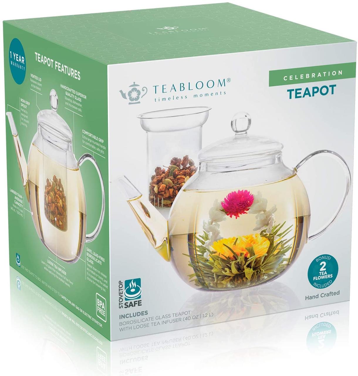 Чайник Teabloom Stovetop и безопасный для микроволновой печи стеклянный чайник (40 унций / 1,2 л) со съемным — изображение 4