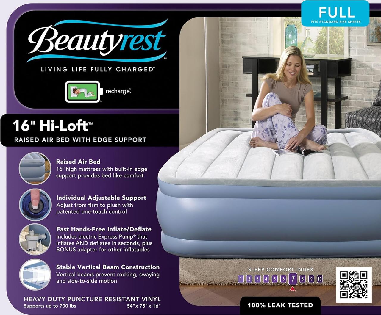 Надувной матрас Beautyrest Hi-Loft надувная кровать с приподнятым профилем и внешним насосом — изображение 4