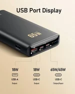 Power Bank для ноутбука, портативное зарядное устройство на 20000 мАч, 65 Вт, PD 3.0 и QC 3.0, быстрая зарядка — изображение 2