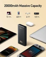 Power Bank для ноутбука, портативное зарядное устройство на 20000 мАч, 65 Вт, PD 3.0 и QC 3.0, быстрая зарядка — изображение 3