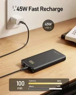 Power Bank для ноутбука, портативное зарядное устройство на 20000 мАч, 65 Вт, PD 3.0 и QC 3.0, быстрая зарядка — изображение 6