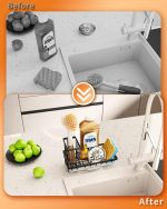 Подставка для кухонной мойки с высоким держателем для щеток на столешнице у раковины для мыла и губки — изображение 4