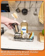 Органайзер для кухонной мойки с высоким держателем для щеток на столешнице у раковины удерживающий мыло и губк — изображение 6