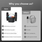 Караоке-колонка для детей и взрослых, портативная Bluetooth-колонка, колонка с 2 беспроводными микрофонами — изображение 3
