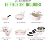 Набор из 16 кастрюль и сковородок, без PFAS GreenLife Soft Grip Healthy Ceramic Nonstick, н — изображение 3