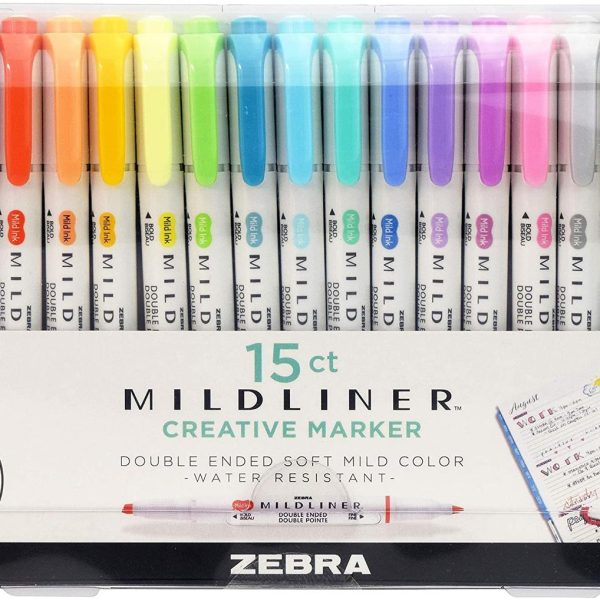 Zebra Pen Mildliner, двусторонний маркер, широкие и тонкие кончики, разные цвета, 15 шт