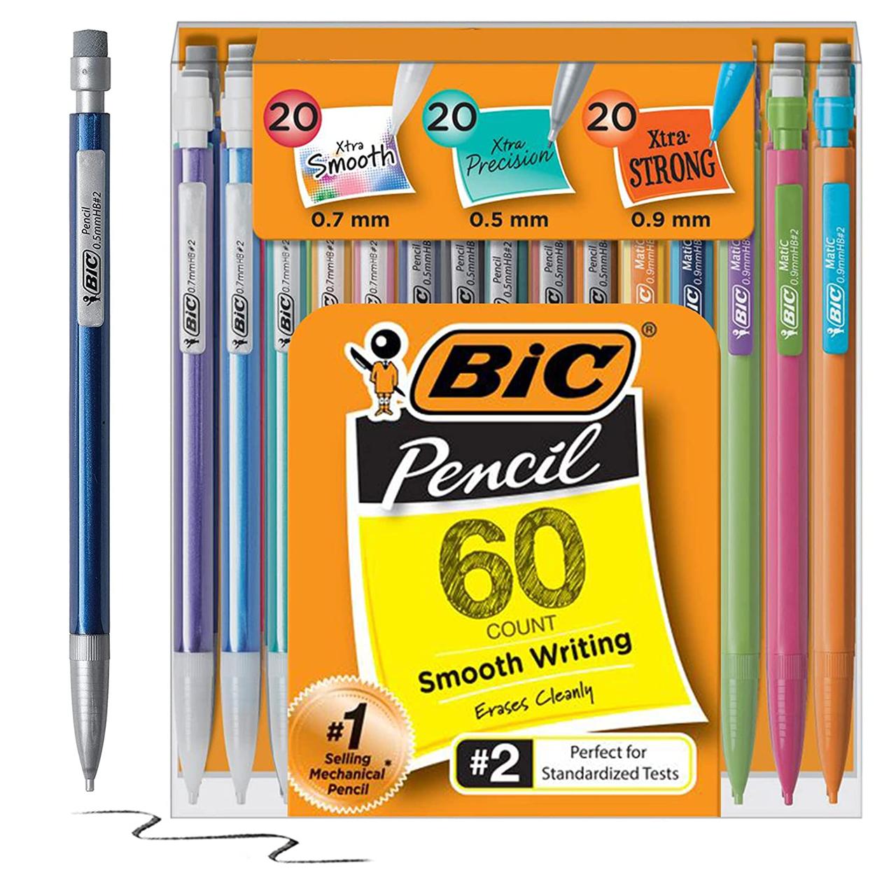 6346750441_bic-karandashi-2 BIC карандаши 2 с ластиками, тонкое острие (0,5 мм), среднее острие (0,7 мм) и толстое острие (0,9 мм), 60 шт — изображение 1