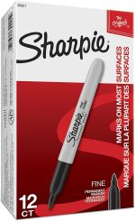 Перманентные маркеры Sharpie,Мелкий наконечник, черные, 12 шт — изображение 7