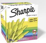 Маркеры Sharpie Tank Style, наконечник долото, флуоресцентный желтый, коробка из 36 шт