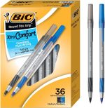 Шариковая ручка BIC Round Stic Grip Xtra, средний наконечник (1,2 мм), черный и синий, мягкая ручка 36 шт