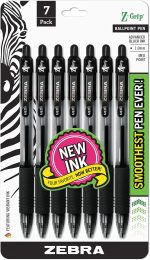 Выдвижная шариковая ручка Zebra Pen Z-Grip, средний кончик, 1,0 мм, черные чернила, 7 шт