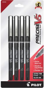 Ручки з кульковими ручками Precise V5 Stick Liquid Ink Rolling Stick, дуже тонкі (0,5 мм) чорні чорнила, 4 шт