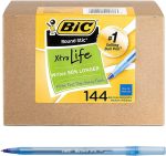 Шариковая ручка BIC средний наконечник (1,0 мм), синий, гибкий круглый корпус для удобства письма 144 шт