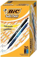Выдвижная шариковая ручка BIC Soft Feel, средний наконечник (1,0 мм), черный и синий, 36 ШТ