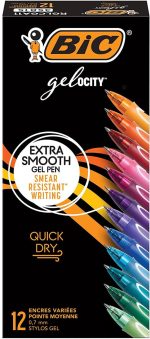 Гелевые ручки BIC Gel-Ocity Quick Dry, выдвижная гелевая ручка среднего размера (0,7 мм), разные цвета, 12 шт