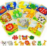 Деревянные пазлы для малышей 1-3 лет Пазлы в форме животных Игрушка Монтессори для малышей 12 шт