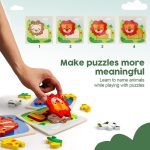 Деревянные пазлы для малышей 1-3 лет Пазлы в форме животных Игрушка Монтессори для малышей 12 шт — изображение 4