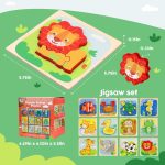 Деревянные пазлы для малышей 1-3 лет Пазлы в форме животных Игрушка Монтессори для малышей 12 шт — изображение 5