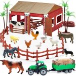 Мини-игрушечный сарай, ферма, игрушки, игровой набор, 66 шт., пластиковые фигурки животных и забор