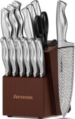 Набор ножей Astercook, набор кухонных ножей из 15 предметов с блоком со встроенной точилкой