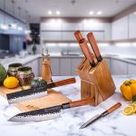 Набор японских ножей шеф-повара с ручкой из палисандра и деревянным держателем для кухонных ножей из 4 шт — изображение 6