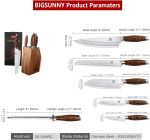 Ножи кухонные MSY BIGSUNNY, набор ножей шеф-повара из немецкой стали с ручкой из дерева Pakkawood 7 предметов — изображение 2