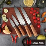 Набор ножей шеф-повара Howashin из 4 предметов, набор кухонных ножей с ручками из оливкового дерева — изображение 2
