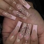 Накладные ногти со стразами Love, квадратные французские накладные ногти