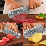 Кухонный нож Накири Sunnecko Damascus, нож-тесак с твердой ручкой для домашней кухни — изображение 6