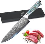 Нож шеф-повара KEIZOKU, Японский профессиональный кухонный нож кованый из дамасской стали — изображение 9