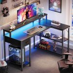 Компьютерный стол с полками и подставкой для монитора SUPERJARE, игровой стол с ящиком — изображение 6