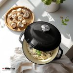 Эмалированная чугунная жаровня MÜELLERHOME 4.2л, кастрюля и сковорода для тушения с крышкой — изображение 2