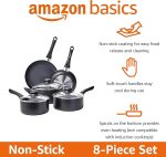 Набор кастрюль и сковород Amazon Basics с антипригарным покрытием 8 предметов — изображение 2