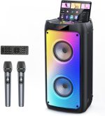 Караоке-колонка с 2 беспроводными микрофонами HWWR, Bluetooth-колонка с диско-светом