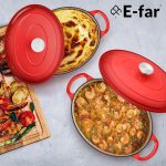 Овальная кастрюля с крышкой E-far 6.6л, чугунная жаровня для духовки — изображение 6