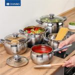 Индукционная кастрюля 4л Daniks из нержавеющей стали со стеклянной крышкой — изображение 6