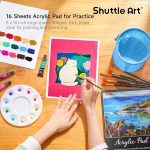Набор акриловых красок Shuttle Art 54 предмета, 30 цветов, деревянный мольберт, холст для рисования и кисти — изображение 5
